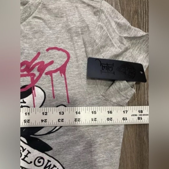 Ed Hardy Love Kills Slowly Gray Crop T-shirt Top Large - Picture 3 of 5